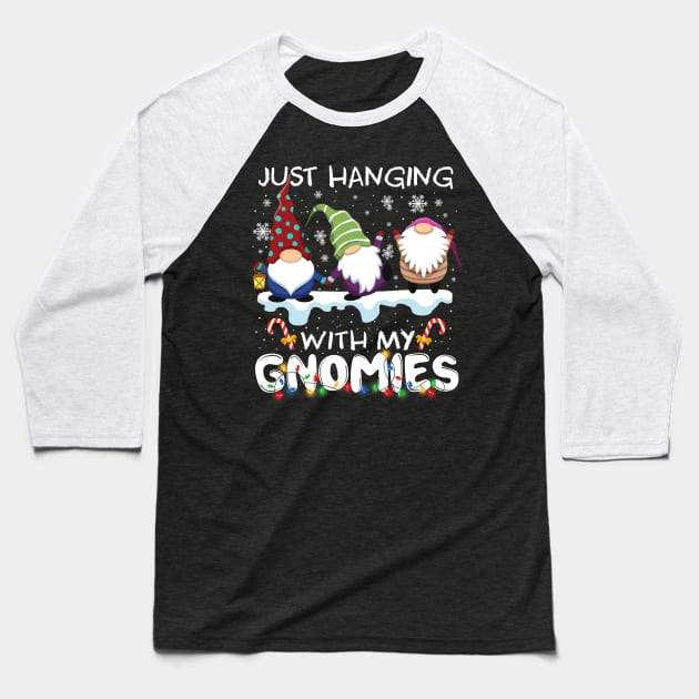 Just Hanging With My Gnomies cute Santa Gnome Tree light Candy Cane Snowflake Funny Christmas Gifts Baseball T-Shirt by mittievance